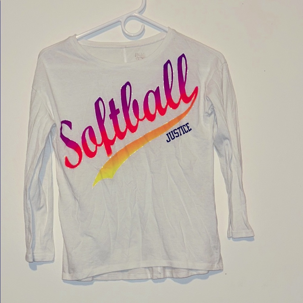 Justice White and Orange Long Sleeve Softball Tee